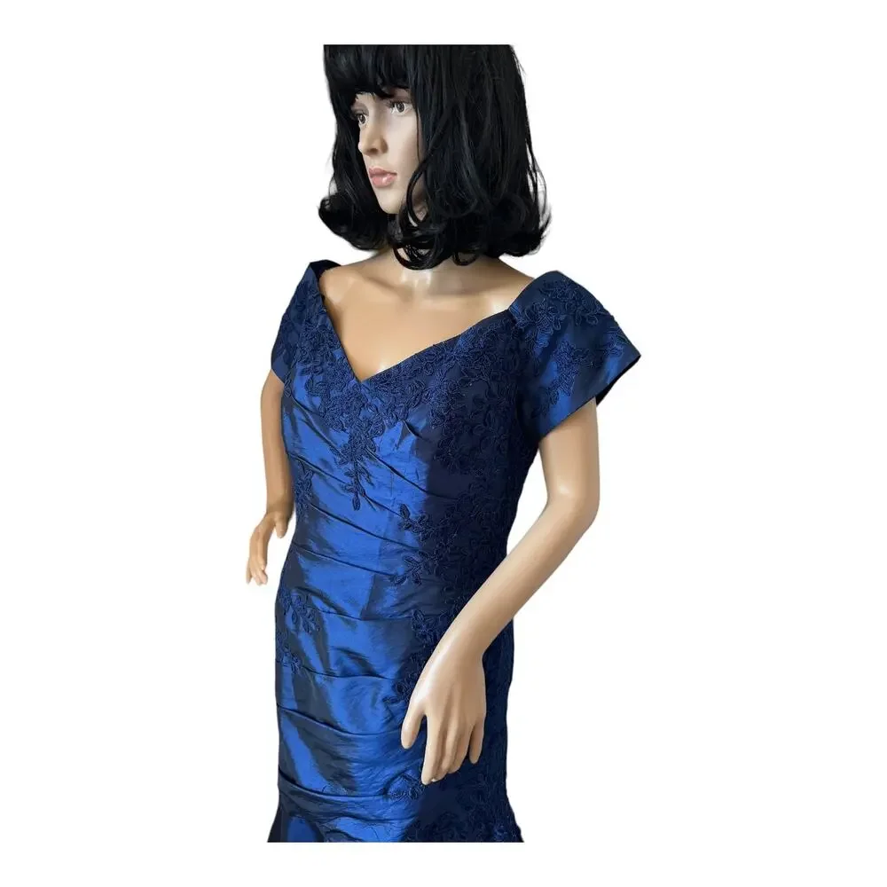 Jade Couture 2010s Navy Off Shoulder Embellished Formal Gown Size 12